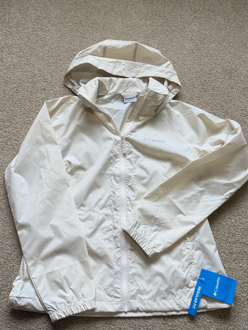 Columbia Cream Hooded Jacket with Blue Tags